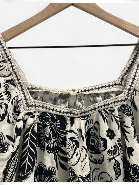 Christian Siriano Boho Floral Top Large Crochet Lace Linen Blend Peasant Blouse - Picture 7 of 10